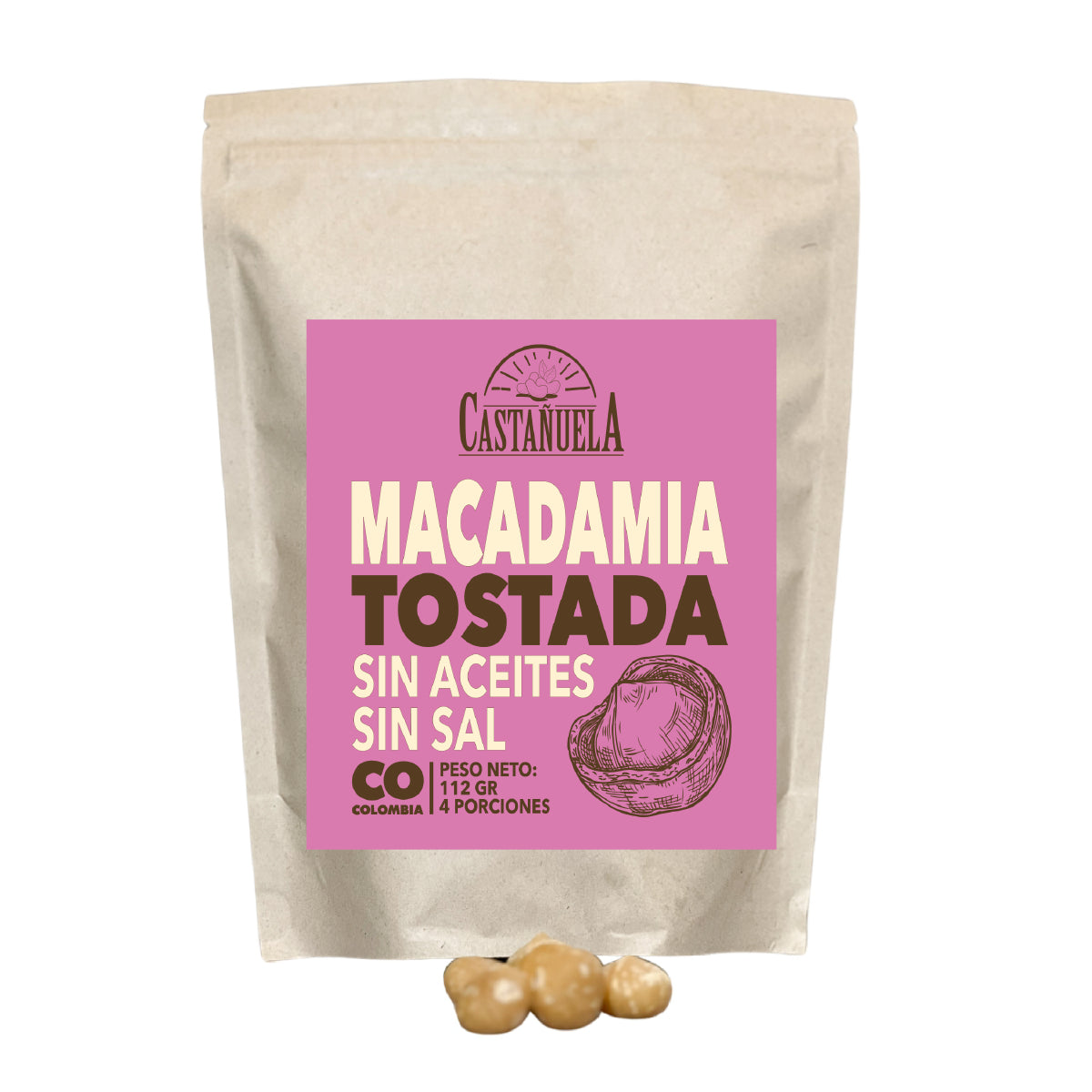 Snack de macadamia tostada Castañuela, 112 g, sin aceites ni sal, 100% natural