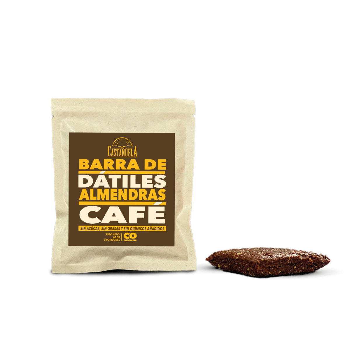 Barra de dátiles, almendras y café Castañuela, 100% natural, sin azúcar ni químicos añadidos