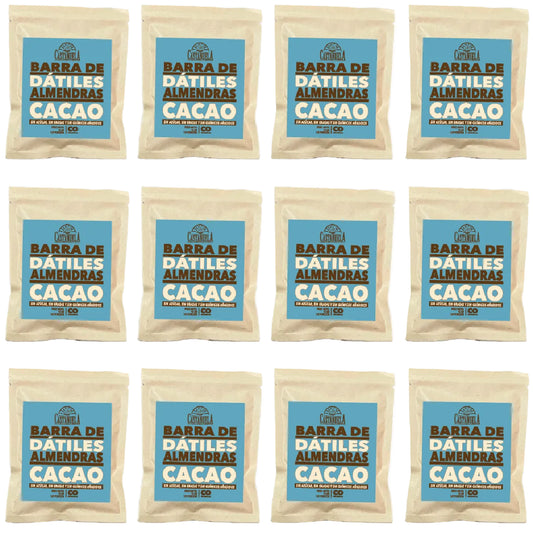 Pack de 12 barras de dátiles, almendras y cacao Castañuela, 15 g c/u, 100% natural, sin azúcar ni químicos