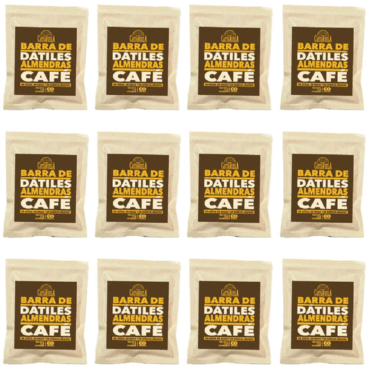 Pack de 12 barras de dátiles, almendras y café Castañuela, 15 g c/u, 100% natural, sin azúcar ni químicos