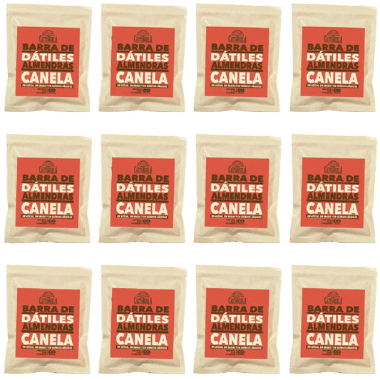 Pack de 12 barras de dátiles, almendras y canela Castañuela, 15 g c/u, 100% natural, sin azúcar ni químicos