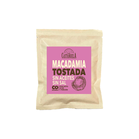 Snack individual de macadamia tostada Castañuela, 30 g, sin aceites ni sal, 100% natural