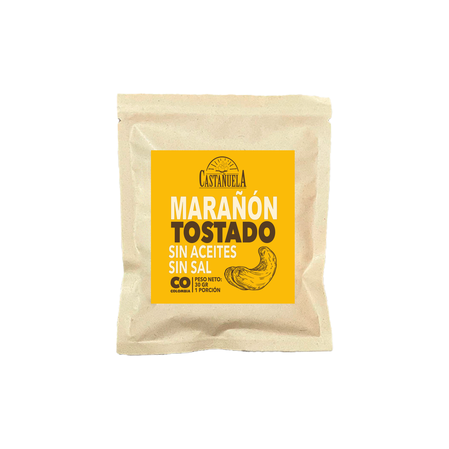 Snack individual de marañón tostado Castañuela, 30 g, sin aceites ni sal, 100% natural