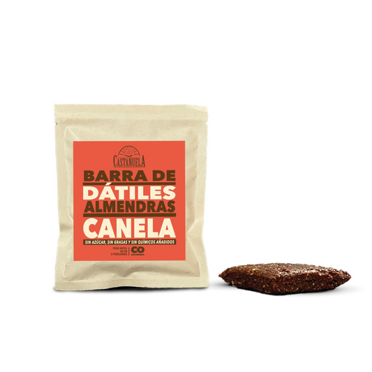 Barra de dátiles, almendras y canela Castañuela, 100% natural, sin azúcar ni químicos añadidos