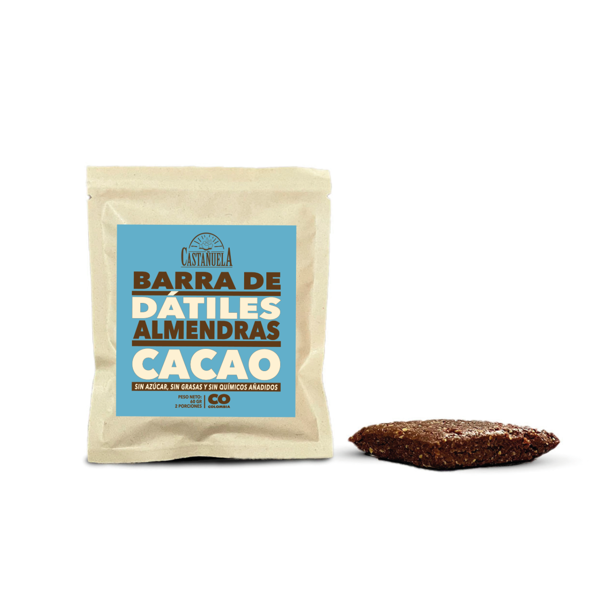 Barra de dátiles, almendras y cacao Castañuela, 100% natural, sin azúcar ni químicos añadidos