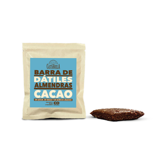 Barra de dátiles, almendras y cacao Castañuela, 100% natural, sin azúcar ni químicos añadidos