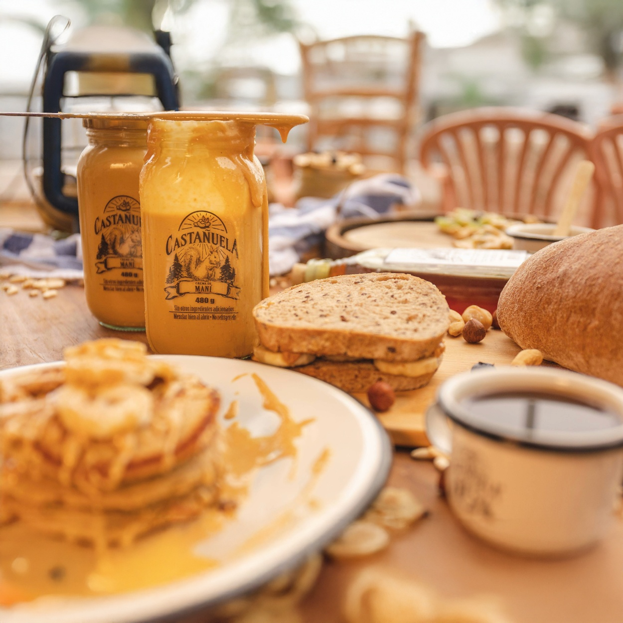 Crema de maní Castañuela para desayuno con pan y pancakes, 100% natural sin químicos